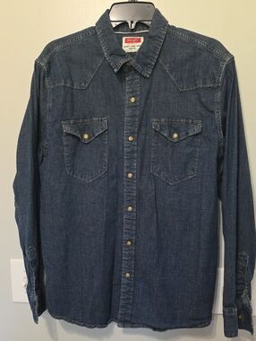 Wrangler Dark Indigo Denim Western Button-Up Shirt
